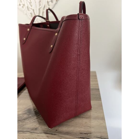 Coach Burgundy City Tote F46286 Tossed Peony Floral Reversible Tote Bag W Pouch - Picture 13 of 16